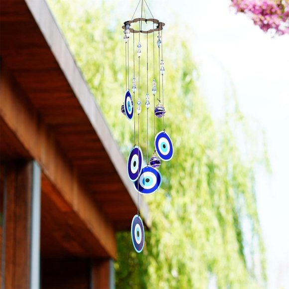 EVIL EYE Protection Symbol Hanging Beaded Metal Windchime Sun Wind Chime… - Picture 3 of 9